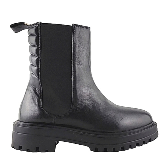 NWT Allonsi Women's Chelsea Boots Black Leather Chunky Lug Sole Pull On Size 6 - Picture 2 of 14